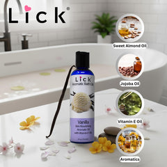 Vanilla packaging of Lick Aromatic Bath Oil for a convenient daily ritual