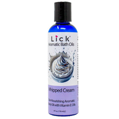 LICK Aromatic Bath Oil bottle with whipped cream scent for a relaxing bath.