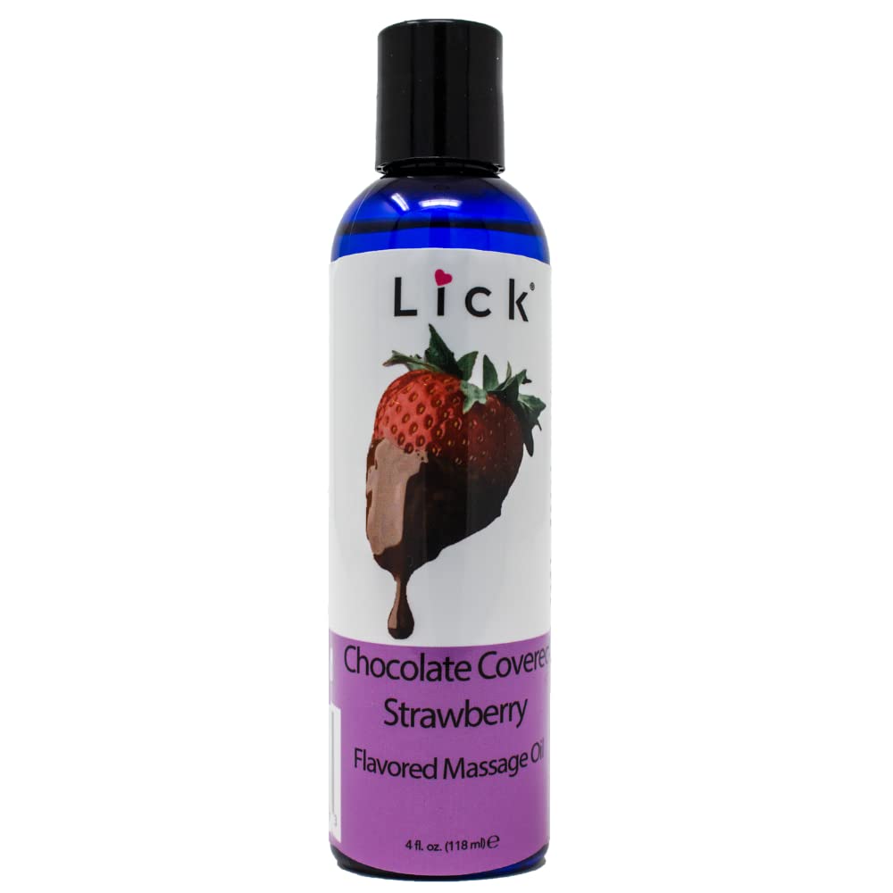 Bottle of Lick Chocolate Covered Strawberry Massage Oil with Vitamin E, 4 oz