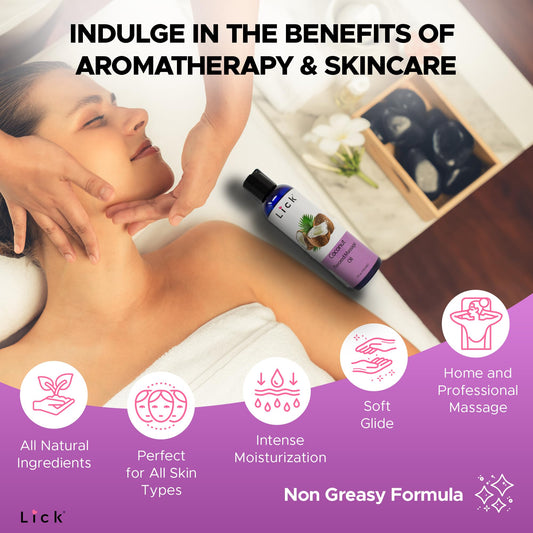 Packaging for Lick Coconut Massage Oil