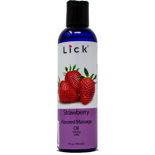 Bottle of Lick Strawberry Flavored Massage Oil 4 oz