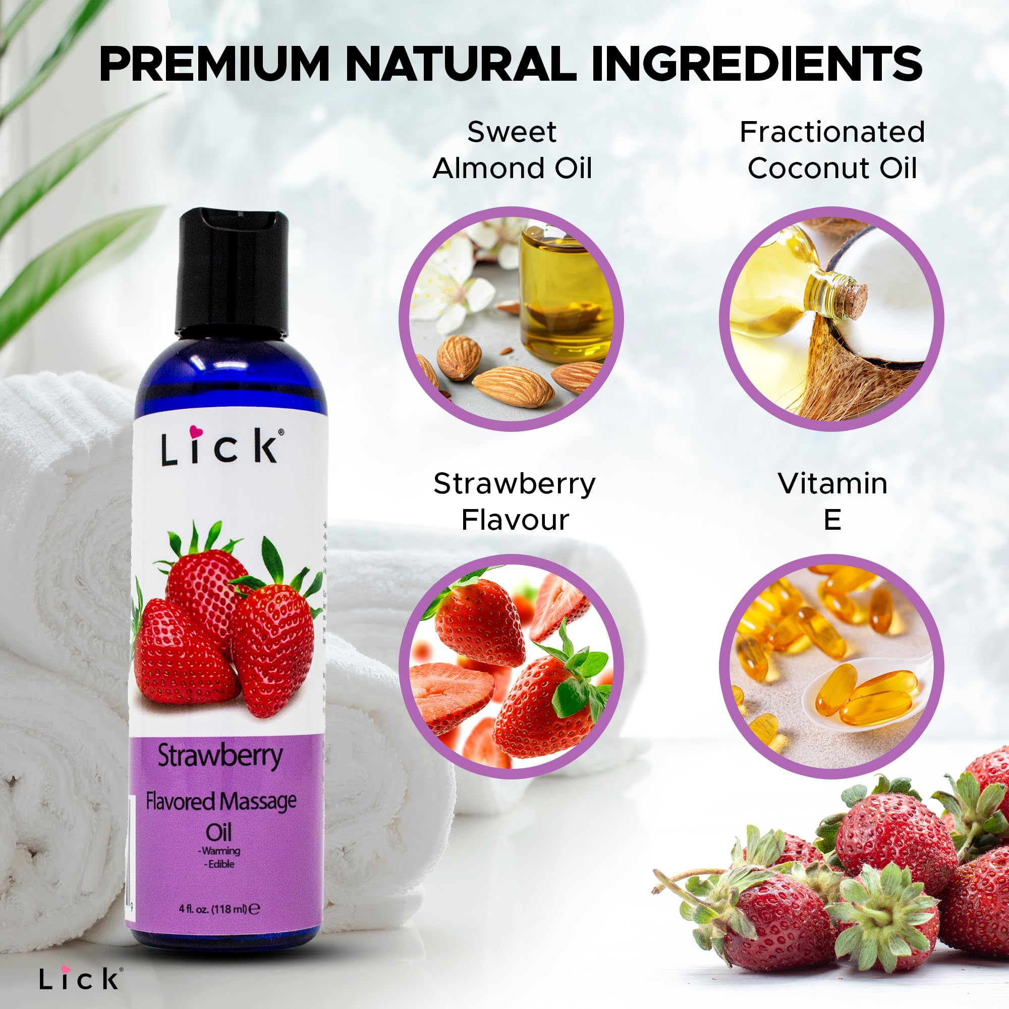 Packaging for Lick Strawberry Flavored Massage Oil 4 oz
