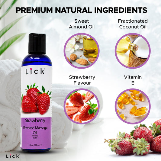 Packaging for Lick Strawberry Flavored Massage Oil 4 oz