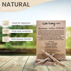 Close-up of licorice root and neem on the chew stick