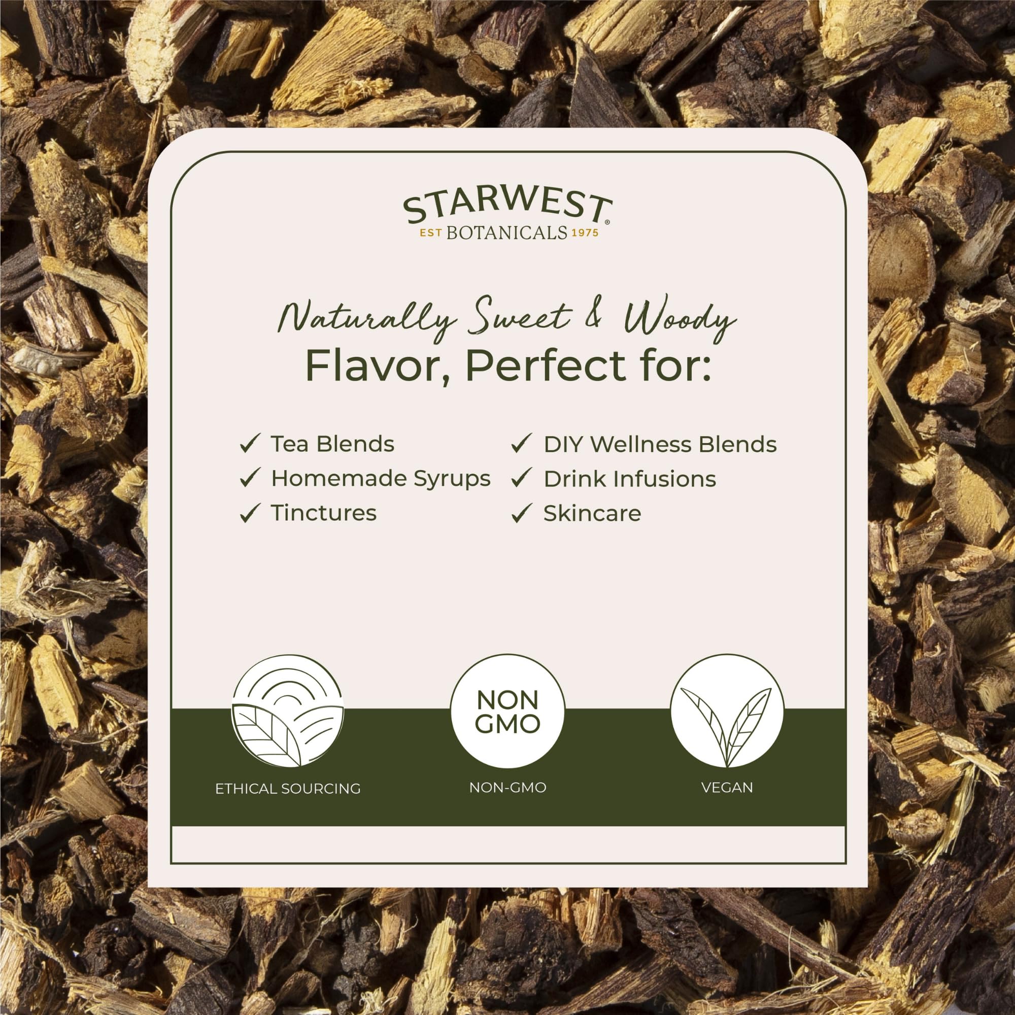 Starwest licorice root packaging in resealable mylar bag