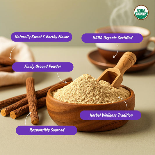 Close-up of mulethi powder texture