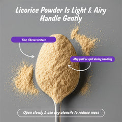 Measuring spoon scooping licorice root powder