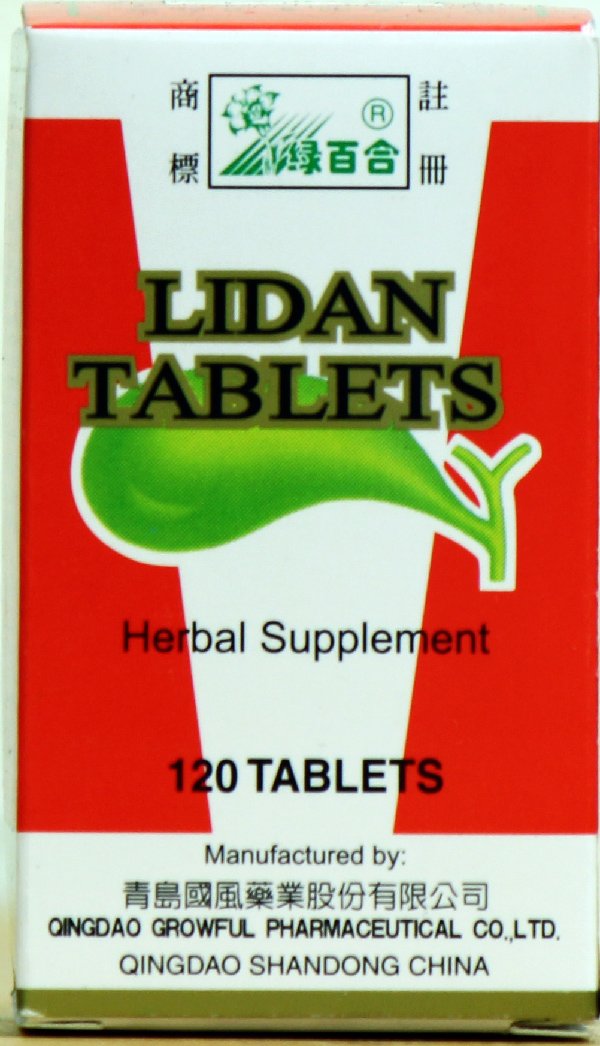 Front view of Lidan 120 Tablet bottle, LV Bai He Brand Dietary Supplements by Solstice Medicine Company