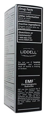 Ingredients label on Liddell EMF relief spray