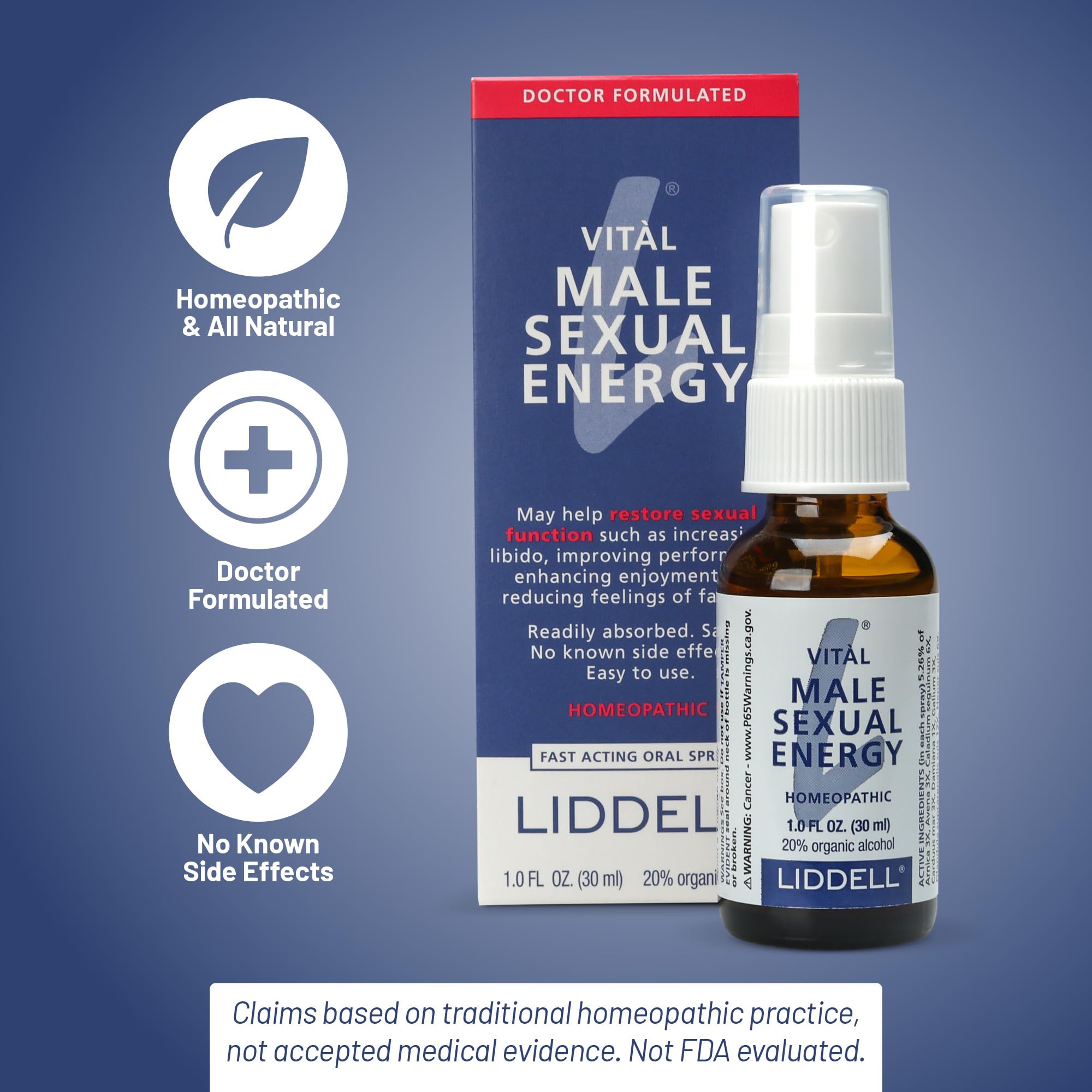 Ingredients panel for Liddell Vital Male Energy spray