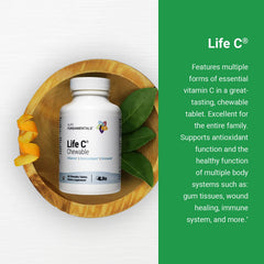 Opened Life C bottle with tablets visible
