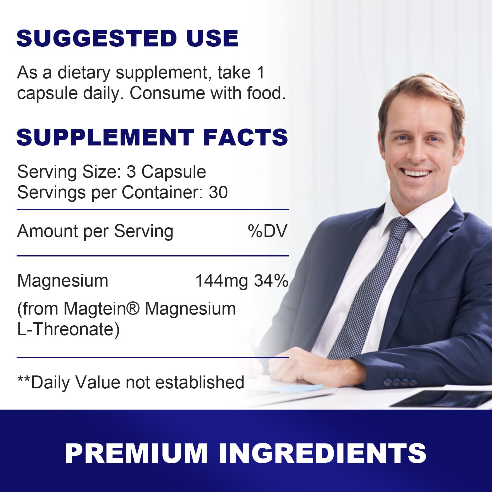 90 capsules bottle with Magtein patent label
