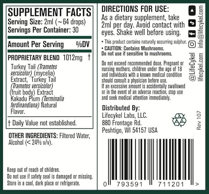 Kakadu Plum Vitamin C immune support with Life Cykel Turkey Tail extract - 1 Oz