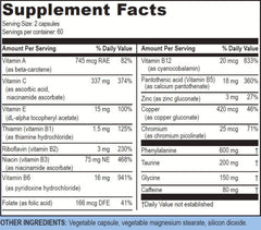 Close-up of BLAST Caps ingredients including caffeine, taurine, and vitamins