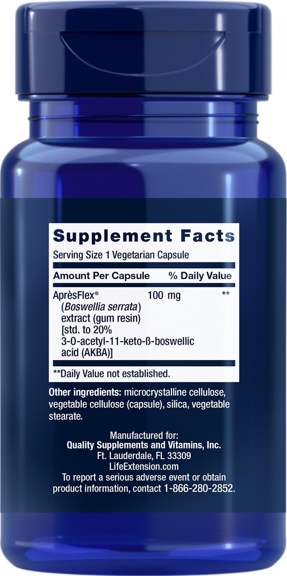 Close-up of Life Extension 5-LOX Inhibitor with ApresFlex packaging and capsules