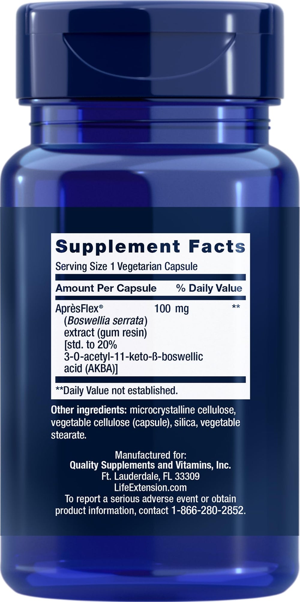 Close-up of Life Extension 5-LOX Inhibitor with ApresFlex packaging and capsules