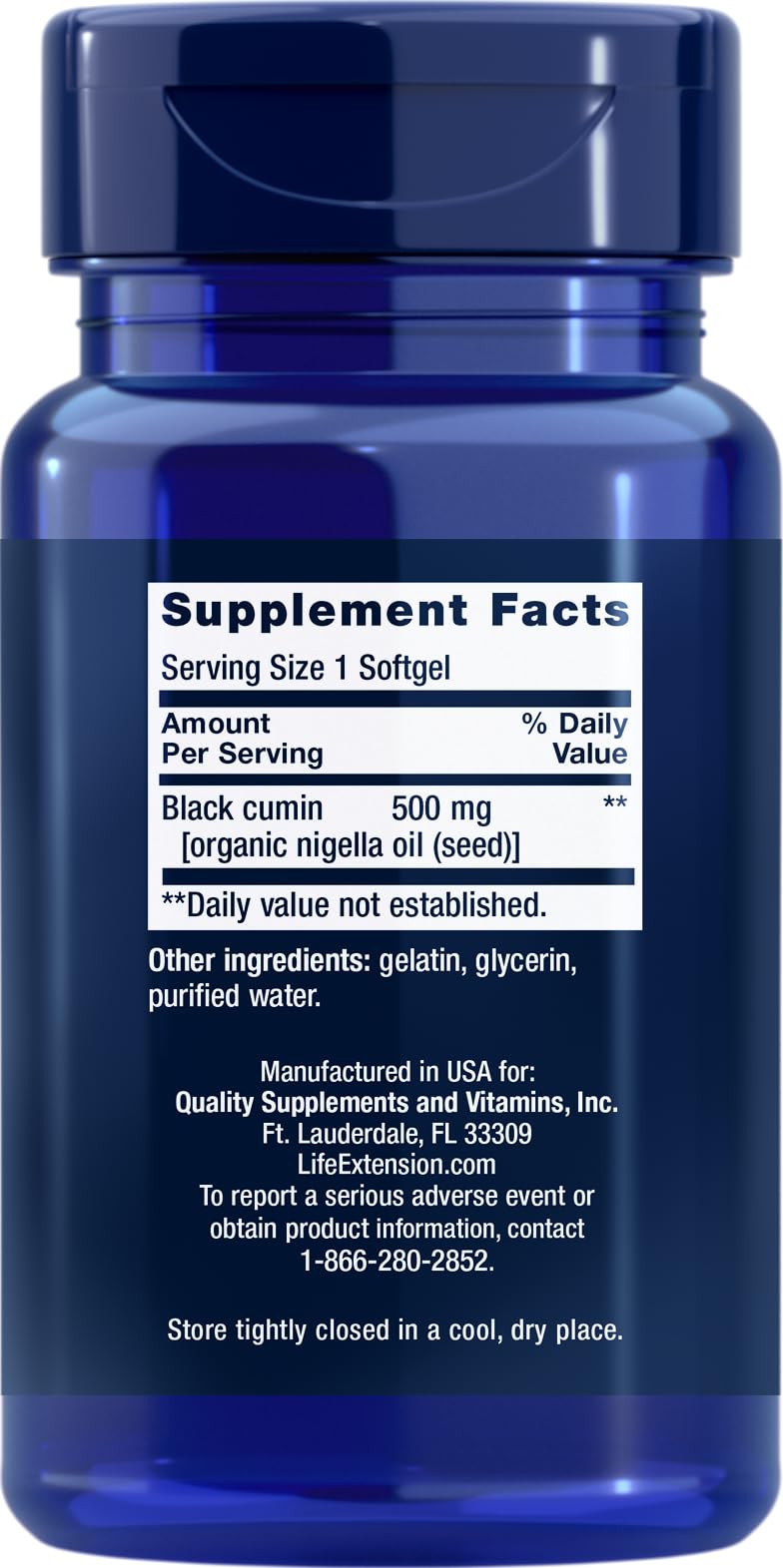 Two Life Extension Black Cumin Seed Oil bottles with 60 softgels each