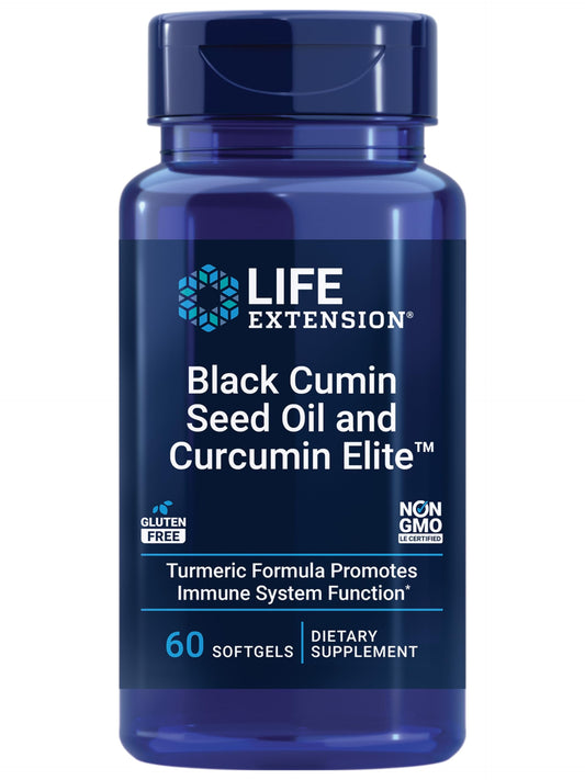 Bottle of Life Extension Black Cumin Seed Oil and Curcumin Elite