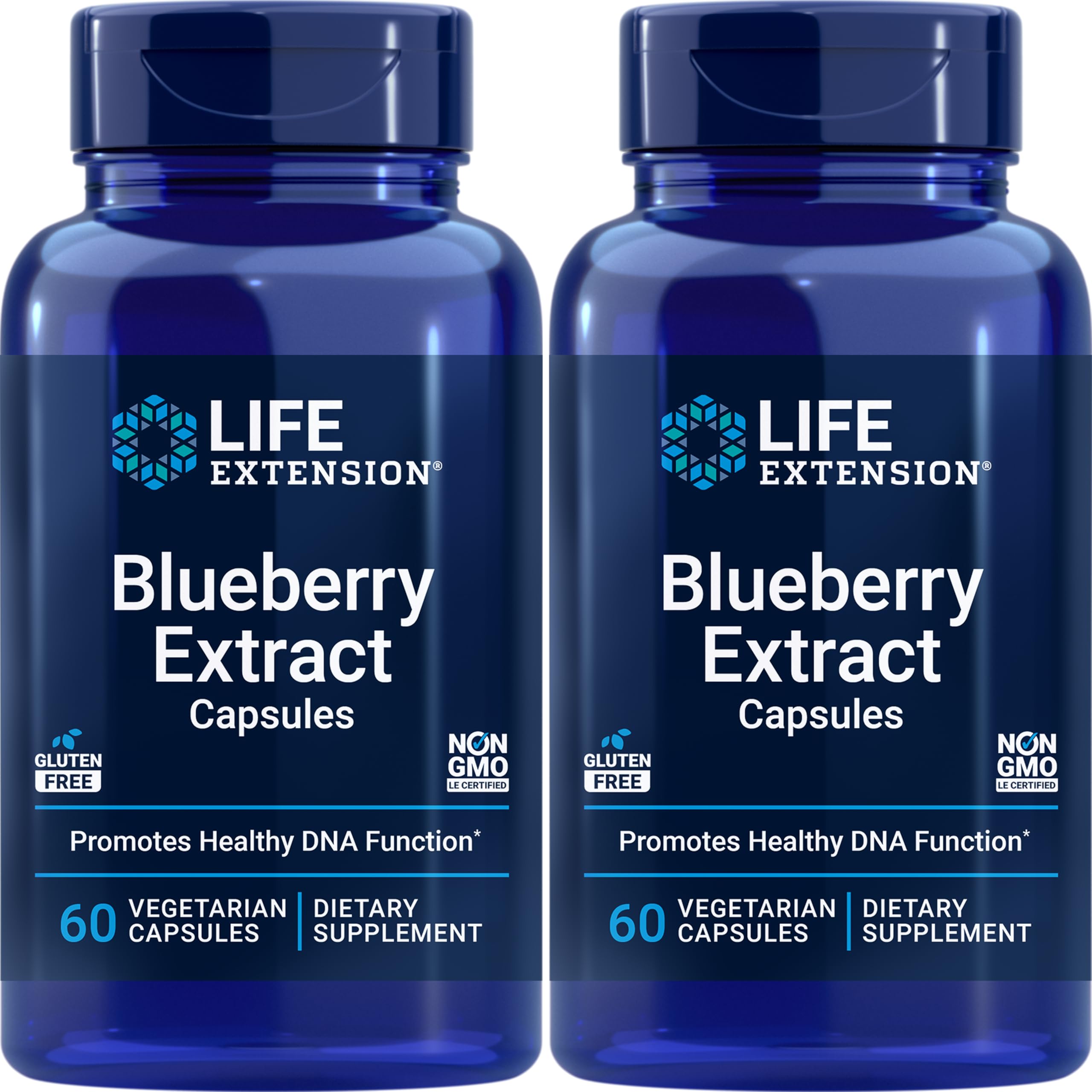 Life Extension Blueberry Extract 60 Vegetarian Capsules, Pack of 2 bottle and label