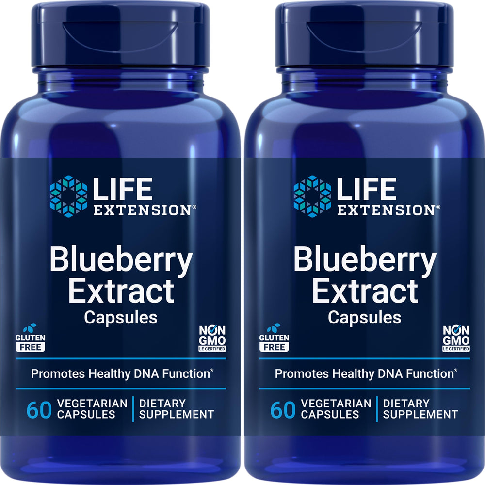 Life Extension Blueberry Extract 60 Vegetarian Capsules, Pack of 2 bottle and label