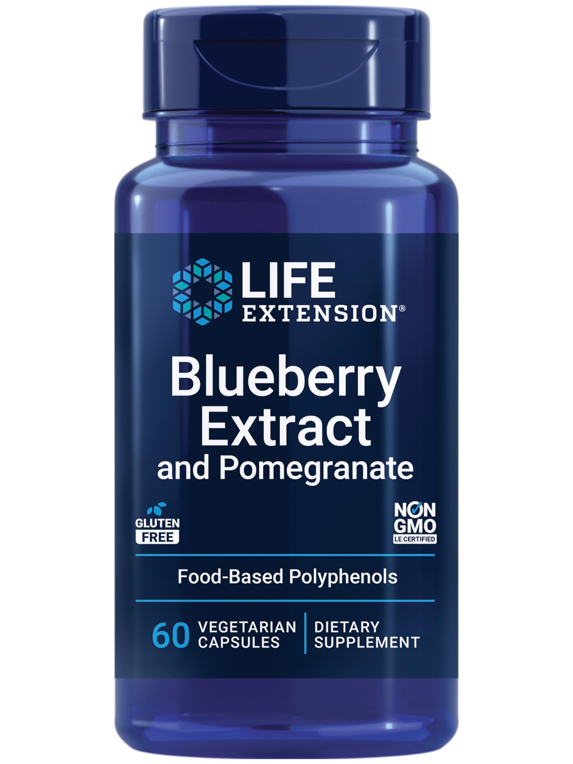 Life Extension Blueberry Extract and Pomegranate bottle highlighting arterial health