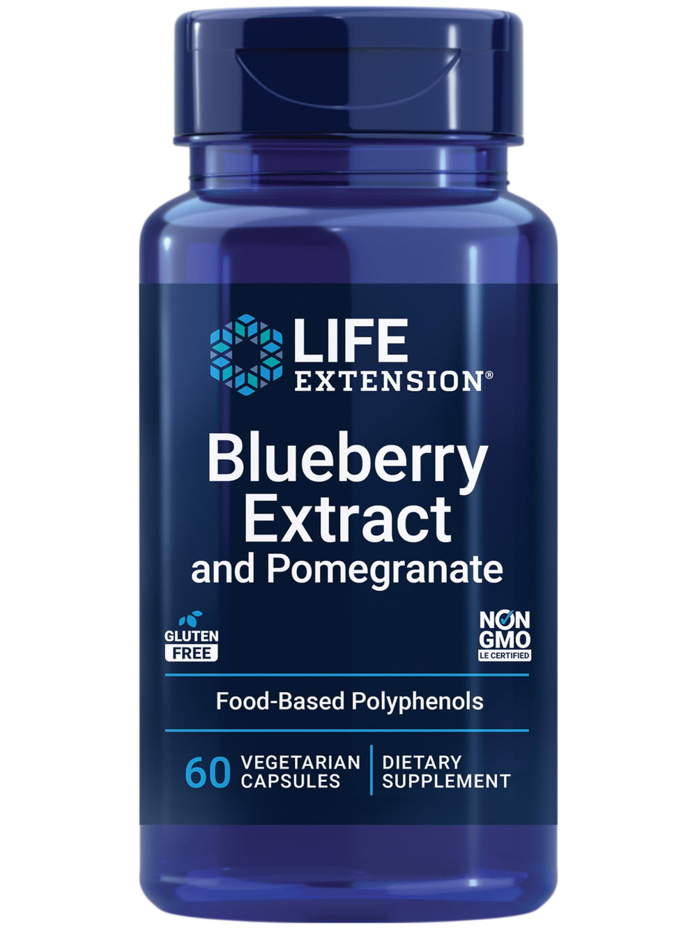 Life Extension Blueberry Extract and Pomegranate bottle highlighting arterial health