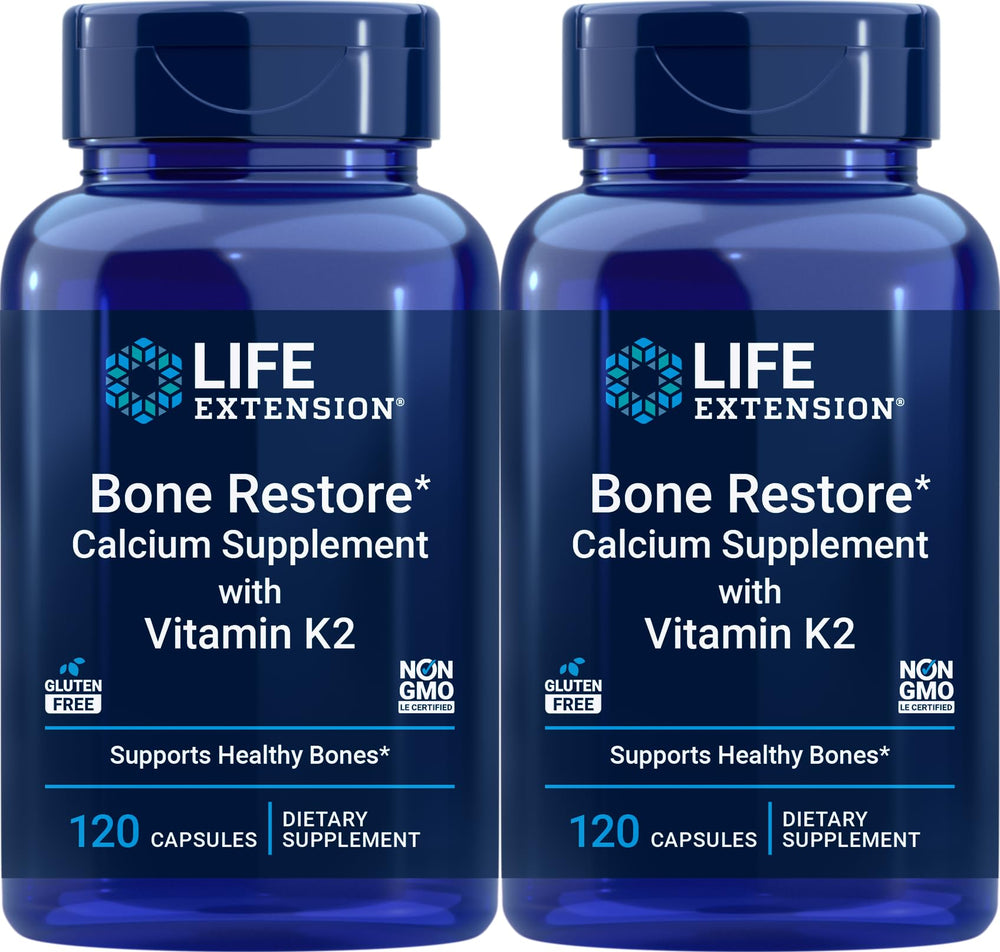 Life Extension Bone Restore Calcium Supplement with Vitamin K2 bottle – 120 capsules (Pack of 2)