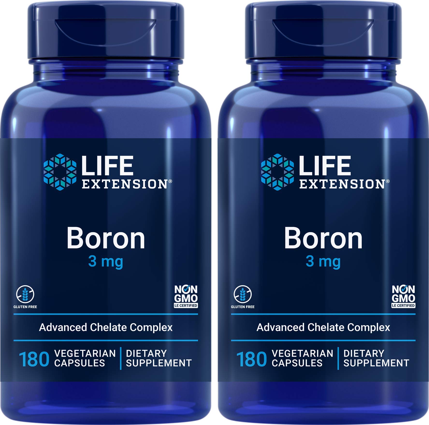 Front view of Life Extension Boron 3 mg 180 capsules pack 2