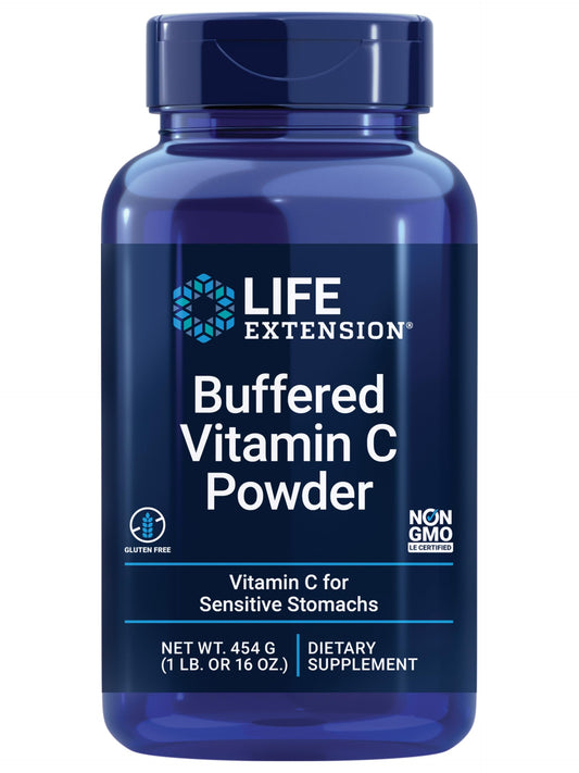Bottle and scoop of Life Extension Buffered Vitamin C Powder