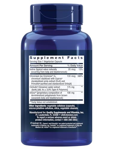Packaging view of Life Extension CinSulin with InSea2 and Crominex 3+ 90 capsules