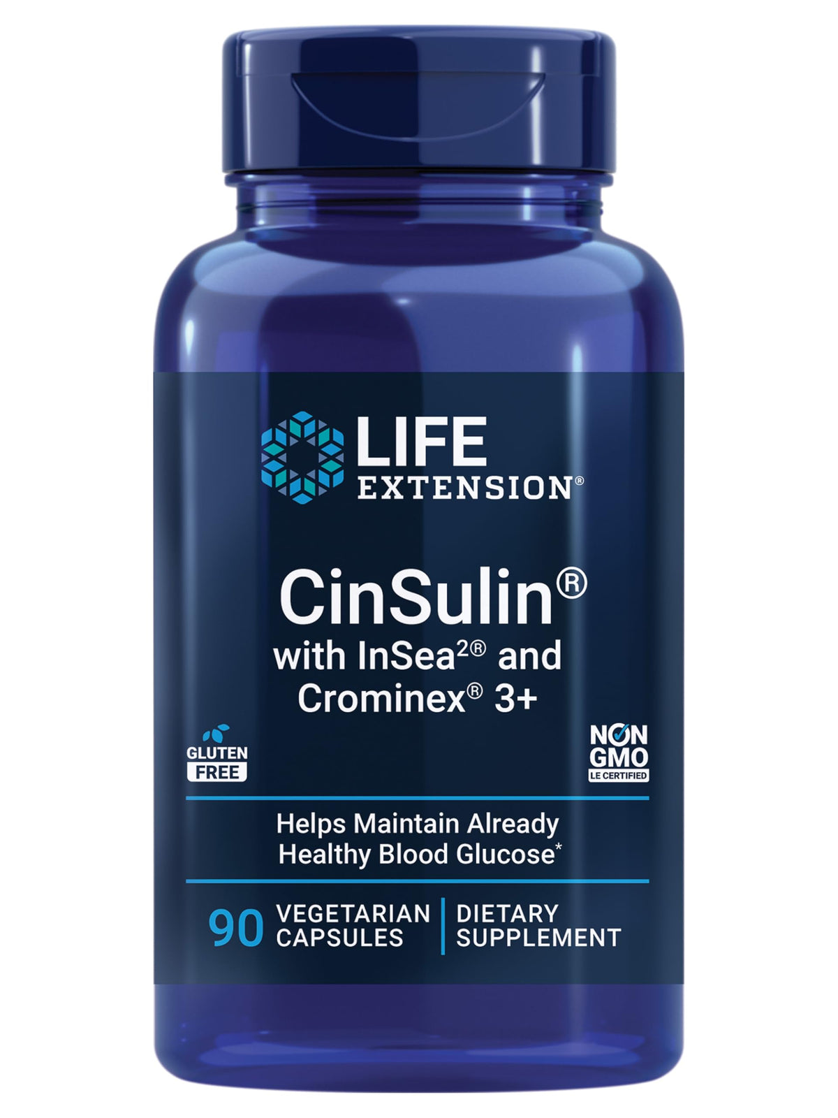 Life Extension CinSulin with InSea2 and Crominex 3+ bottle, 90 capsules