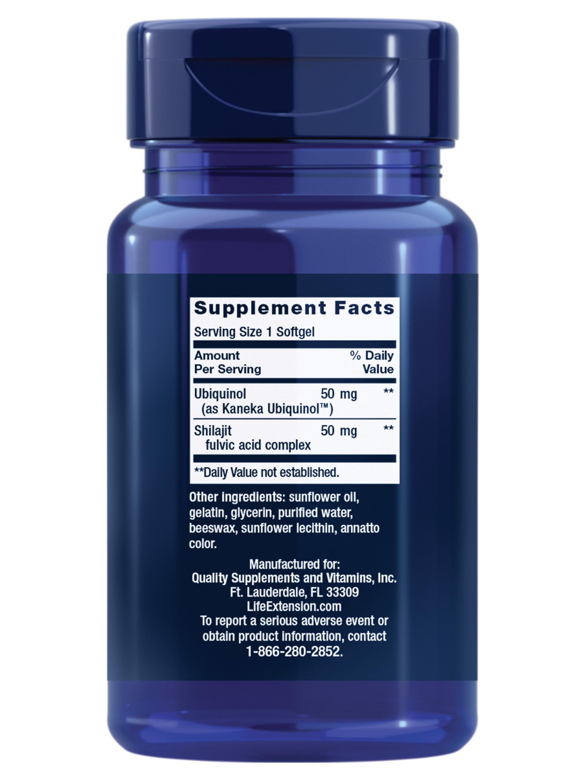 Close-up of 50 mg ubiquinol softgels