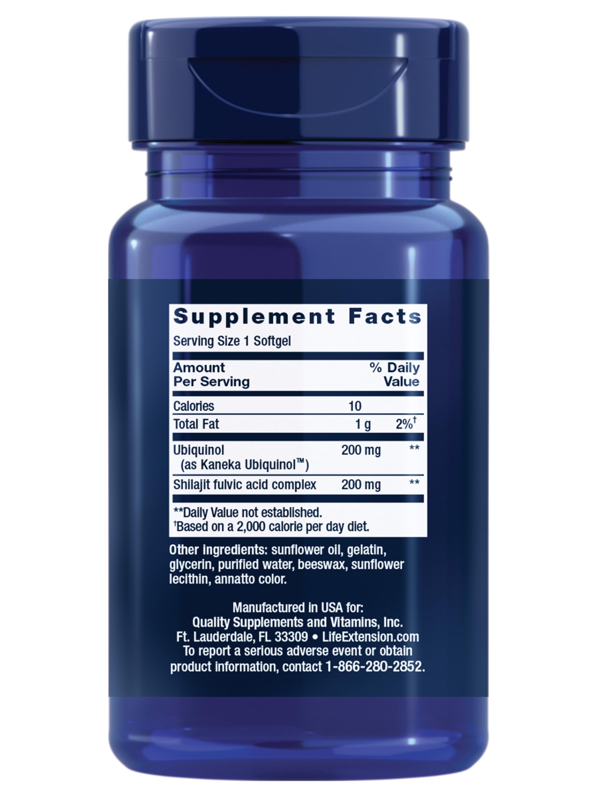 Bottle of ubiquinol CoQ10 with shilajit supplement