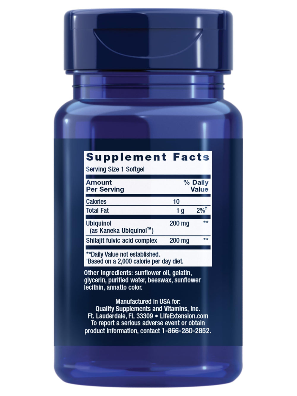 Bottle of ubiquinol CoQ10 with shilajit supplement