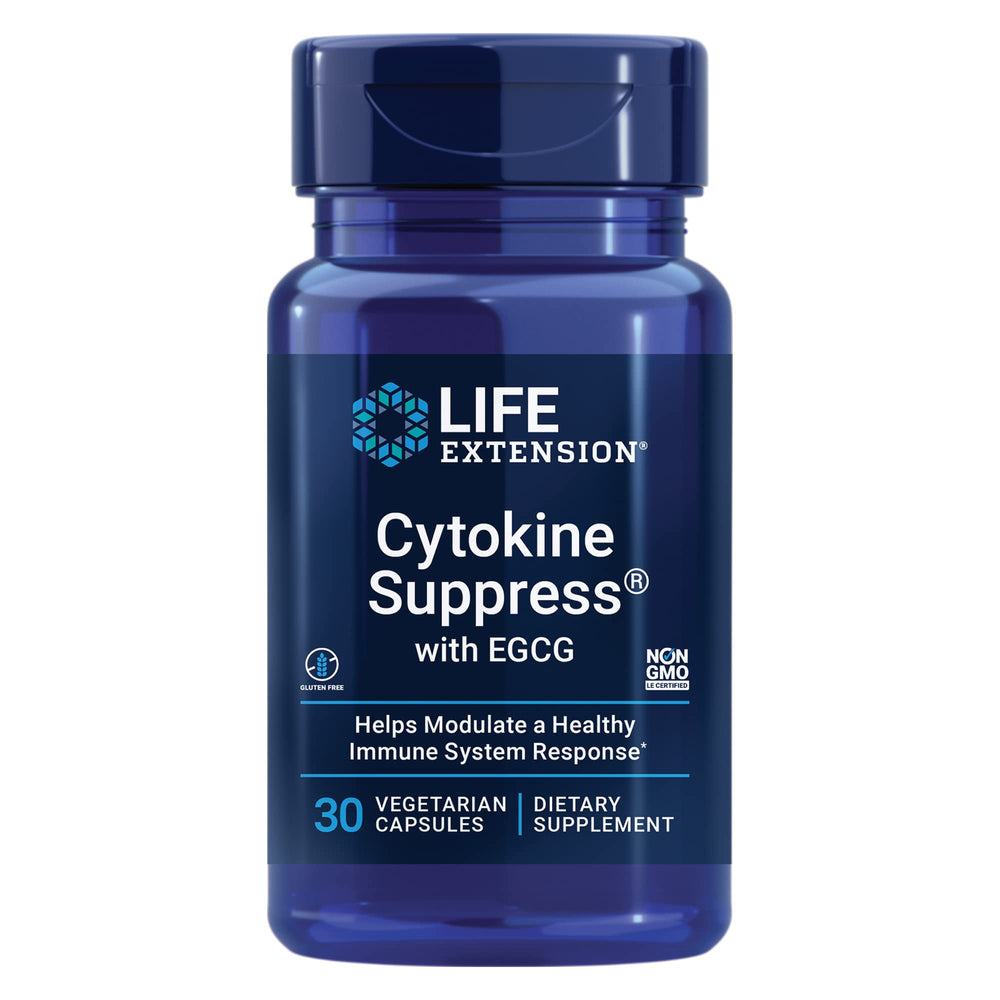Front view of Life Extension Cytokine Suppress with EGCG bottle and label