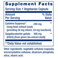 Close-up of product label for Cytokine Suppress with EGCG