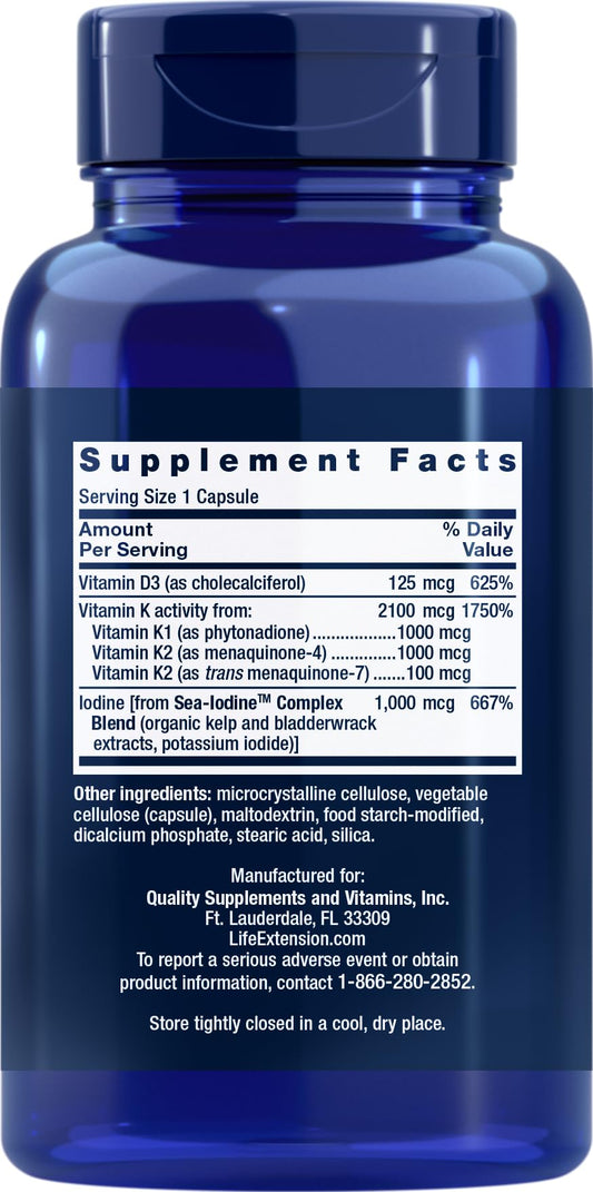 Close-up of Life Extension D & K with Sea-Iodine capsules
