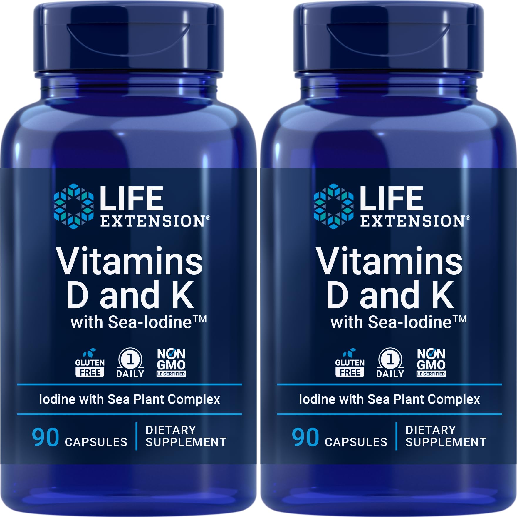 Life Extension D & K with Sea-Iodine bottle supports daily wellness in a convenient package.