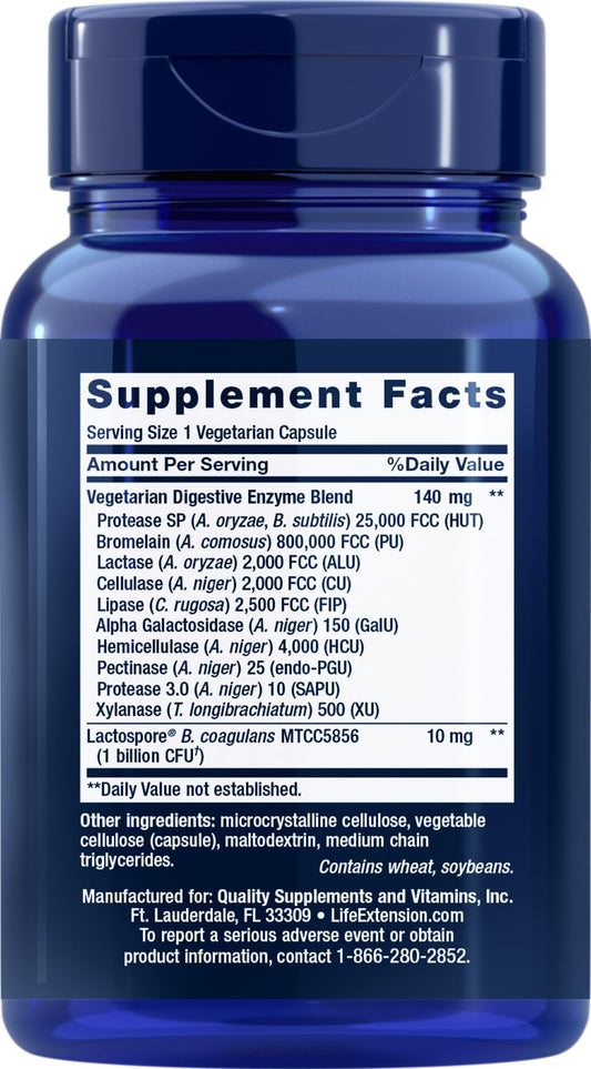 Product label highlighting ten types of digestive enzymes