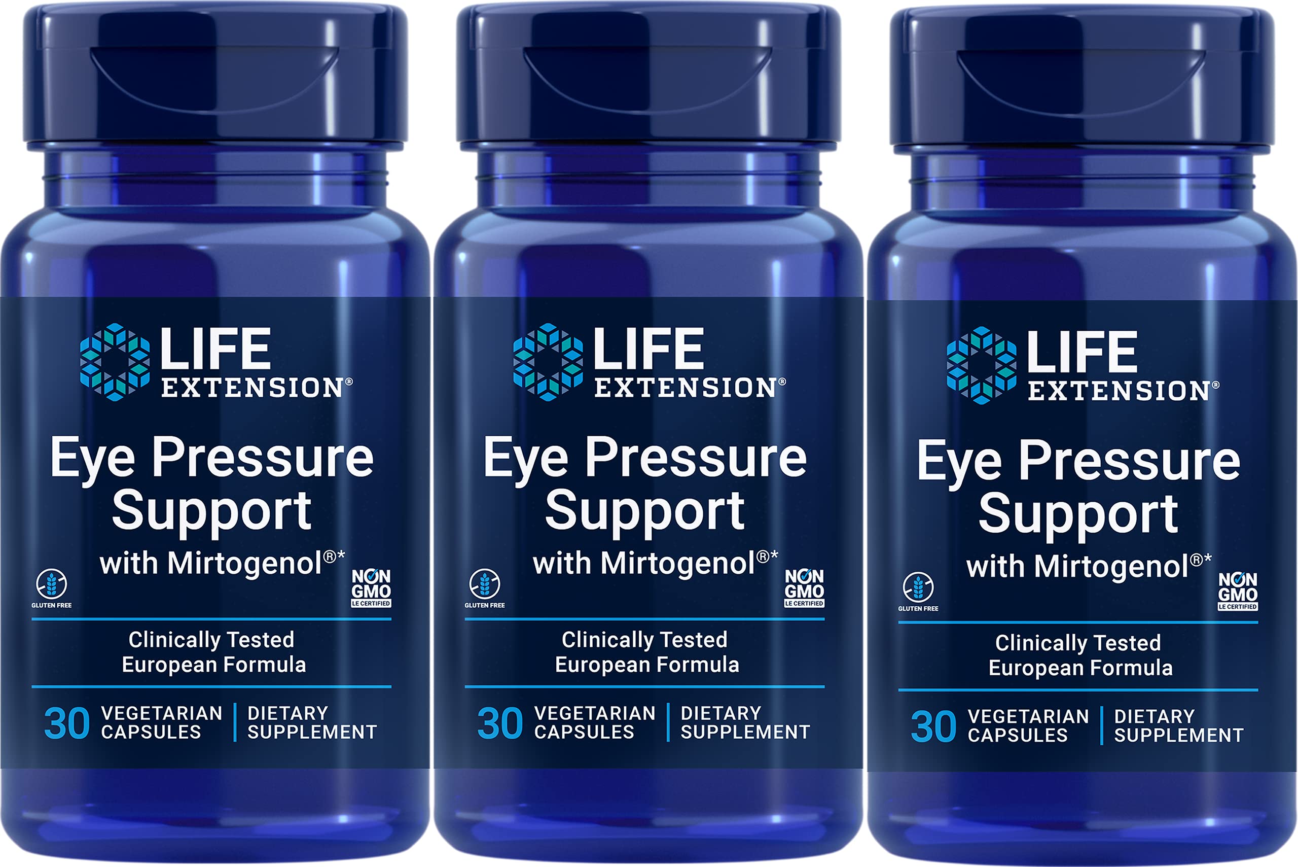 Life Extension Eye Pressure Support with Mirtogenol Mirtogenol Vcaps bottle, 30 capsules