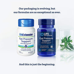 Close-up of Life Extension Eye Pressure Support with Mirtogenol capsules