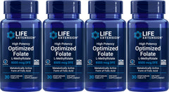Life Extension High Potency Optimized Folate 8500 mcg DFE – 30 Vegetarian Tablets, Pack of 4