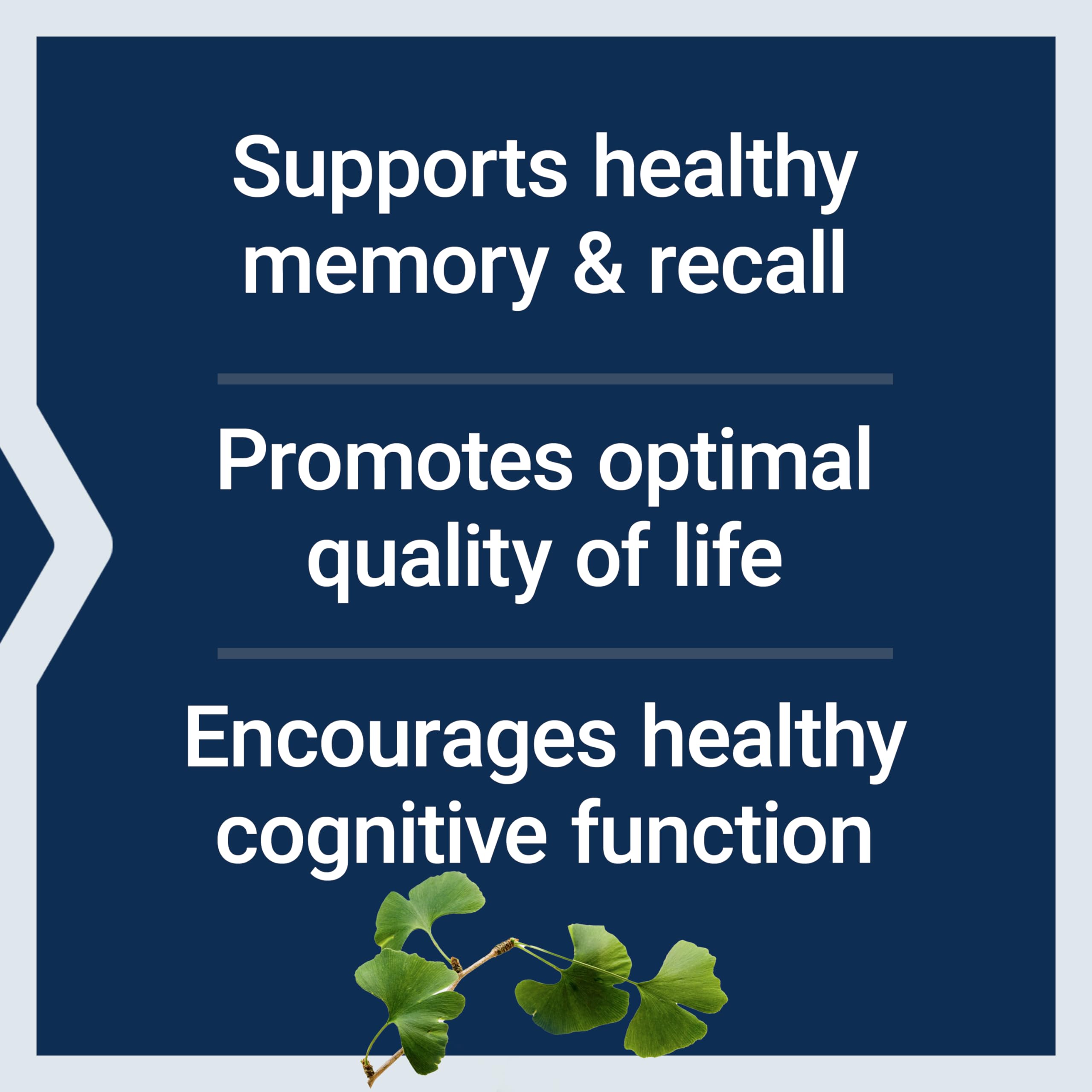 Life Extension Ginkgo Biloba ingredients chart highlights standardized extracts for cognitive care.