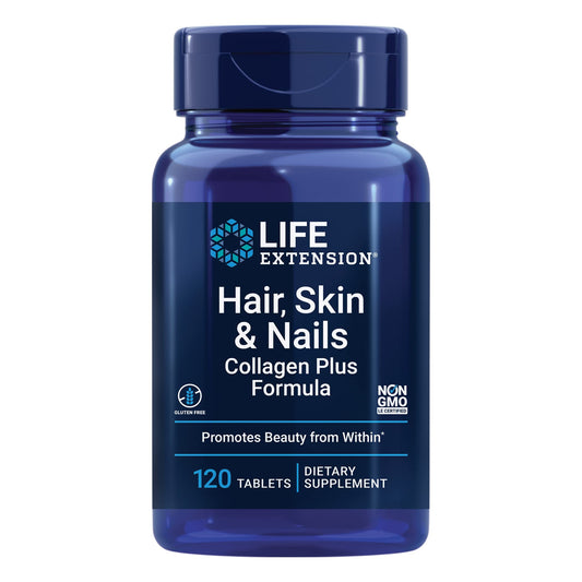 Front view of Life Extension Collagen Plus bottle