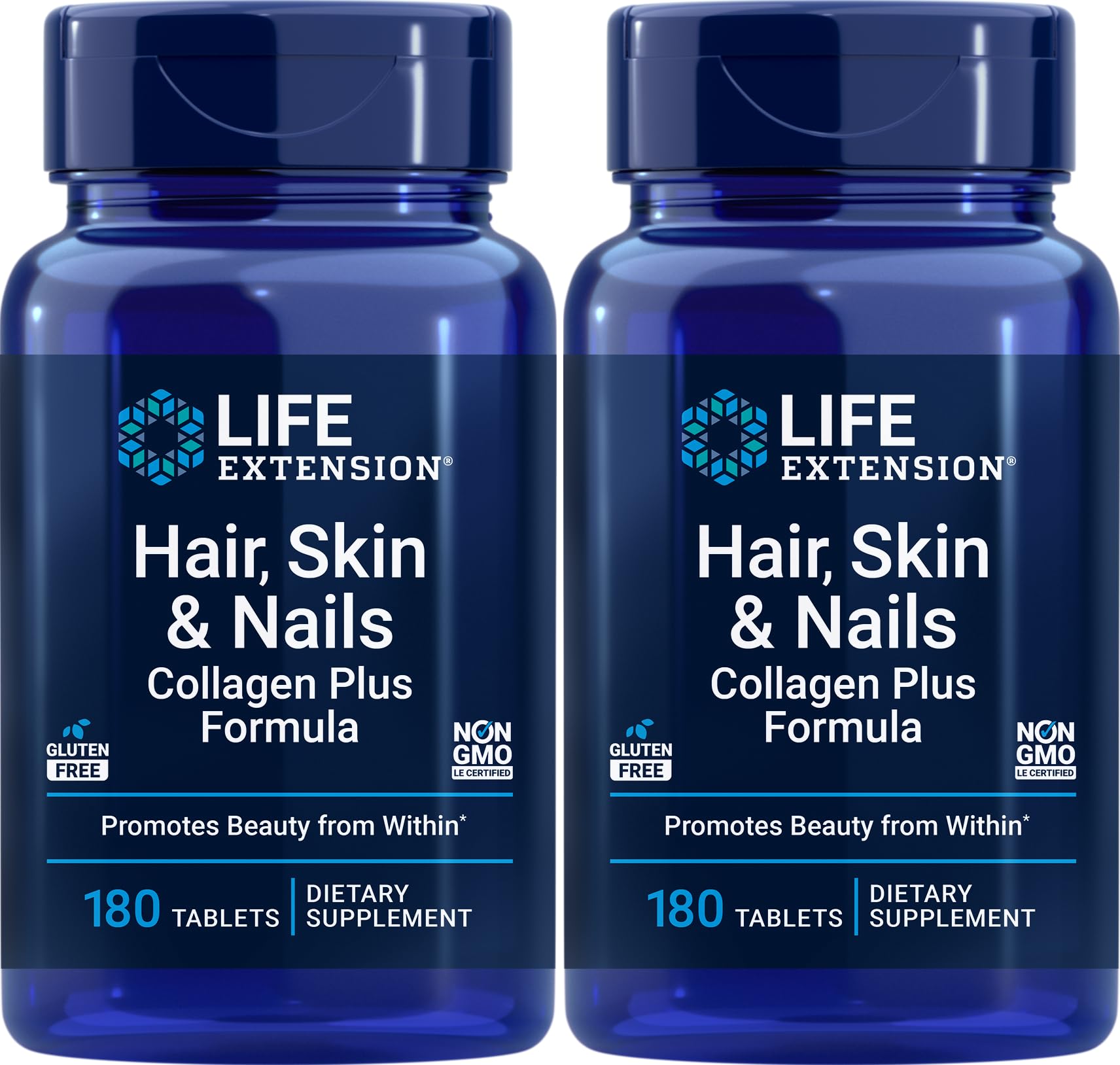 Packaging for Life Extension Hair, Skin & Nails Collagen Plus Formula, 180 Tablets Pack of 2