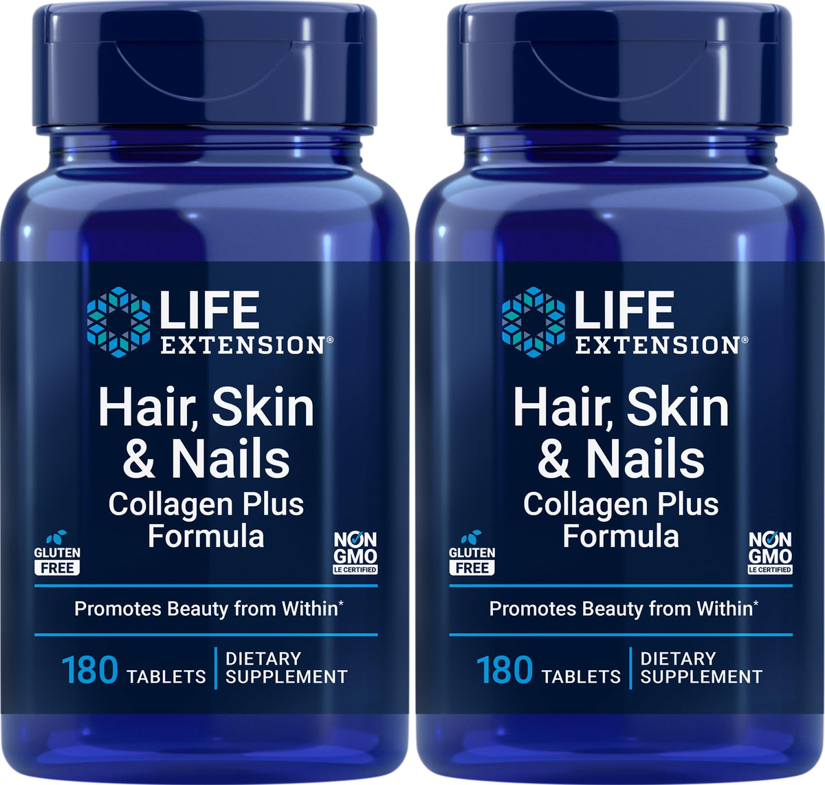 Packaging for Life Extension Hair, Skin & Nails Collagen Plus Formula, 180 Tablets Pack of 2