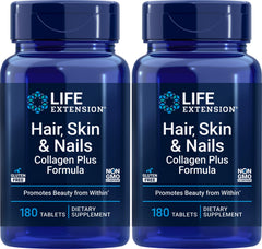 Packaging for Life Extension Hair, Skin & Nails Collagen Plus Formula, 180 Tablets Pack of 2