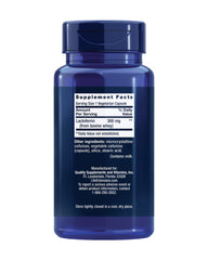 Life Extension Lactoferrin Caps label highlights gluten-free and non-GMO formulation.