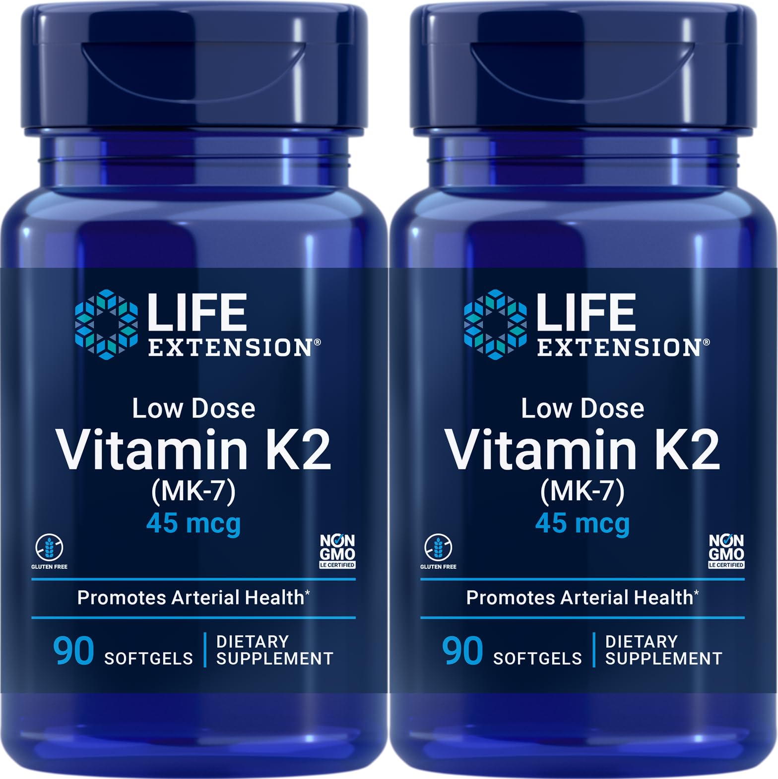 Life Extension Low Dose Vitamin K2 90 Softgels Pack 2 bottle front