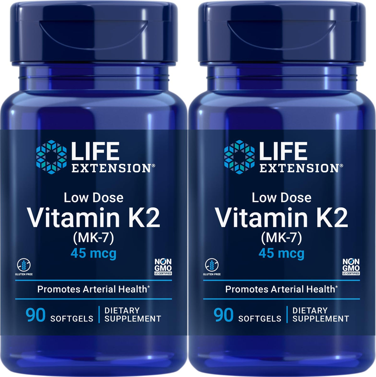 Life Extension Low Dose Vitamin K2 90 Softgels Pack 2 bottle front